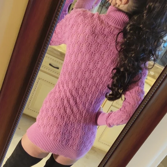 BCBGMAXAZRIA Lavender Knit Sweater Dress, L - Picture 7 of 16
